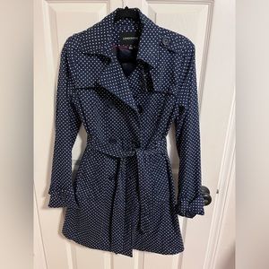 London Fog Trench Coat Navy Polka Dot Womens Size Small
